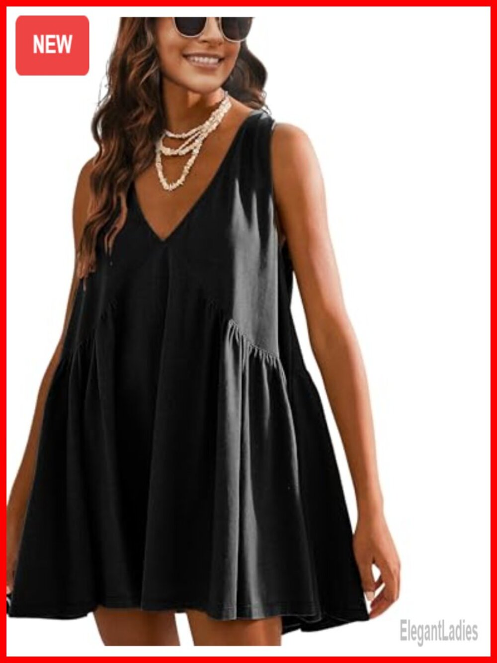 Sleeveless V-Neck Casual Mini Sundress with Pockets